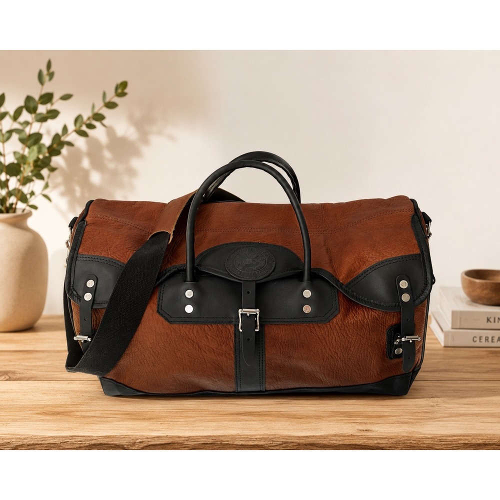 Duluth Pack Bison Leather Sportsmans Duffel Bag Brown Black Made in USA Travel